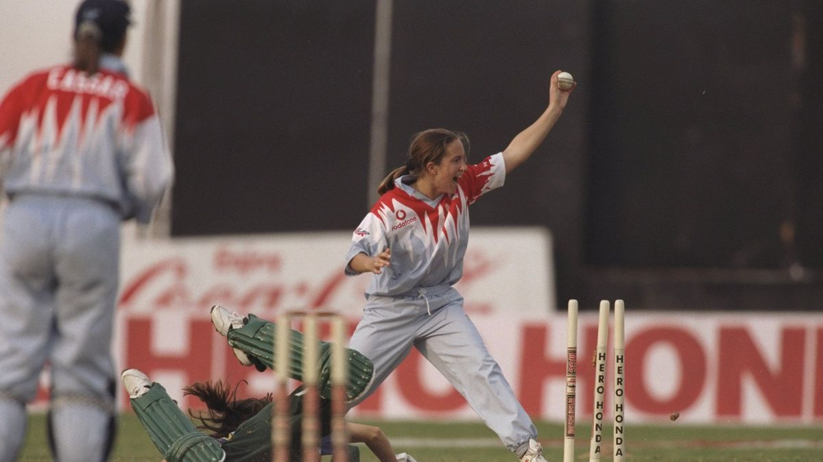 Clare Connor in 1997 World Cup action vs South Africa