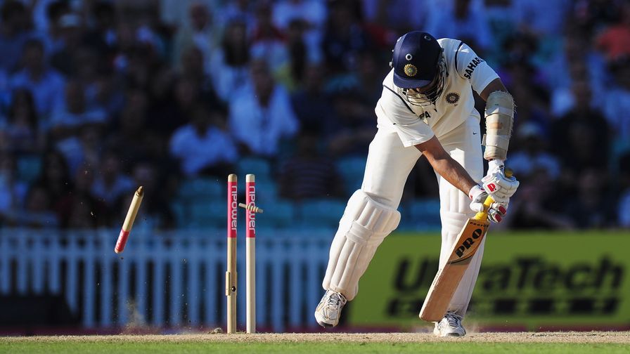 James Anderson makes a mess of VVS Laxman's stumps with a stunning delivery.
