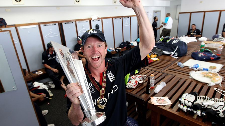 Our first ICC trophy! Paul Collingwood celebrates after leading the team to victory at the ICC World T20 World Cup