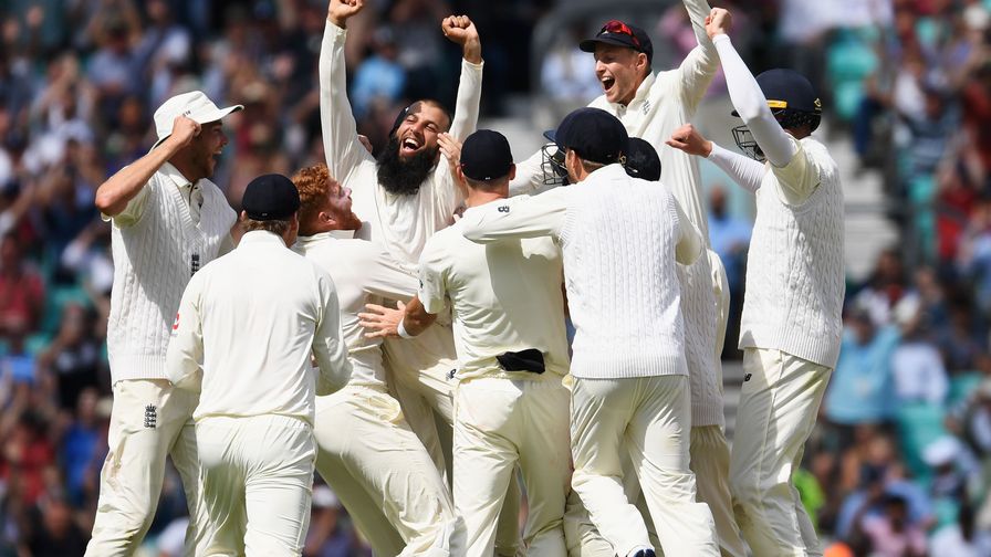 Scenes. Moeen Ali takes a hat-trick to win the Test match against South Africa at The Oval.
