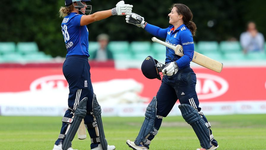 Records tumble. England score their third highest ever ODI total as Beaumont and Winfield hit their maiden centuries.