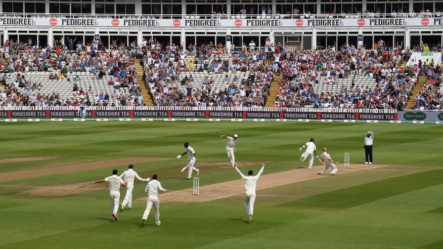 Ben Stokes celebrates the pivotal wicket of Virat Kohli as England battle back to win at Edgbaston.
