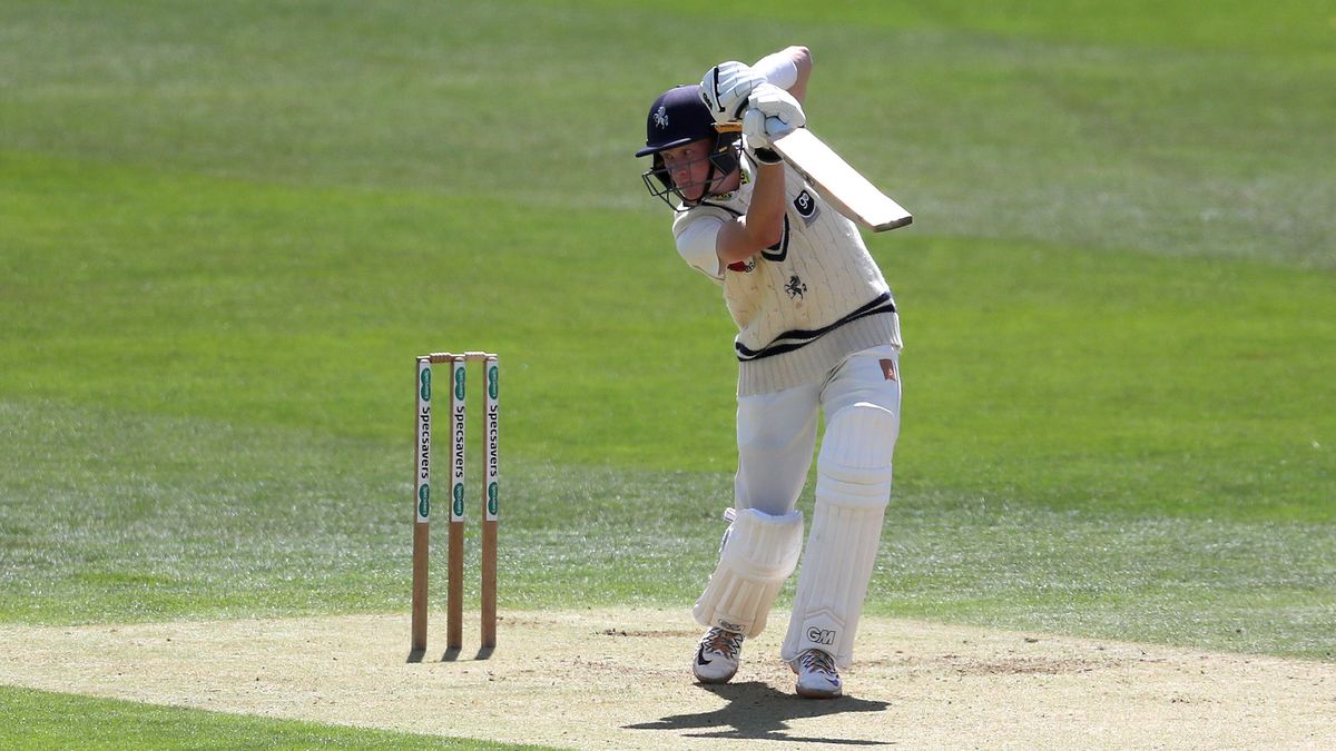Jordan Cox plays a drive for Kent