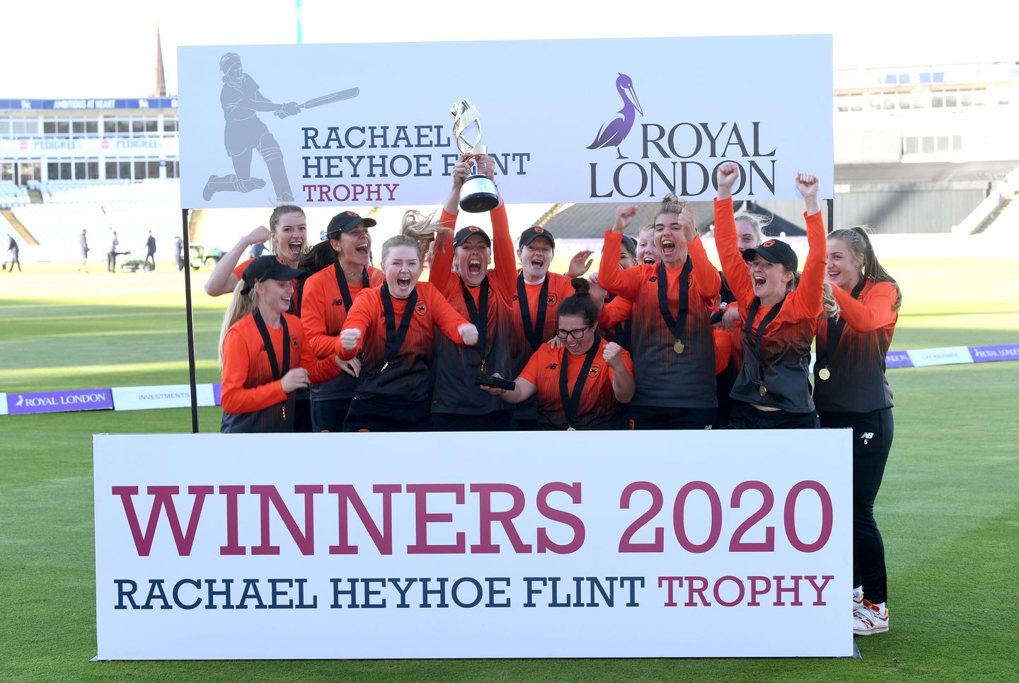 Southern Vipers celebrate with the Rachael Heyhoe Flint trophy