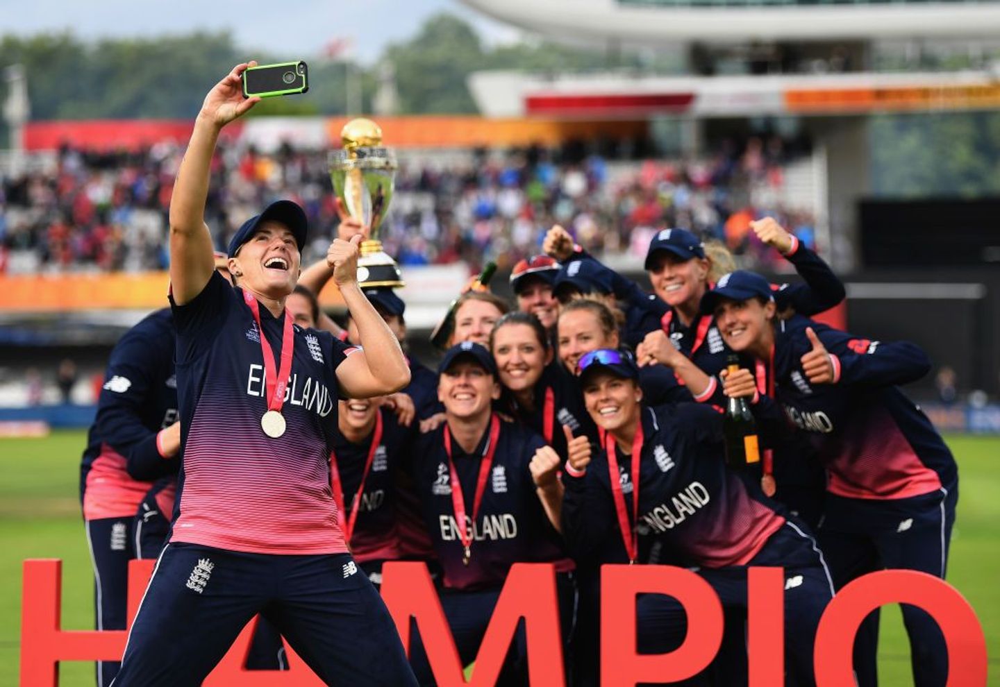England Women celebrate their 2017 ICC World Cup win over India at a packed Lord’s