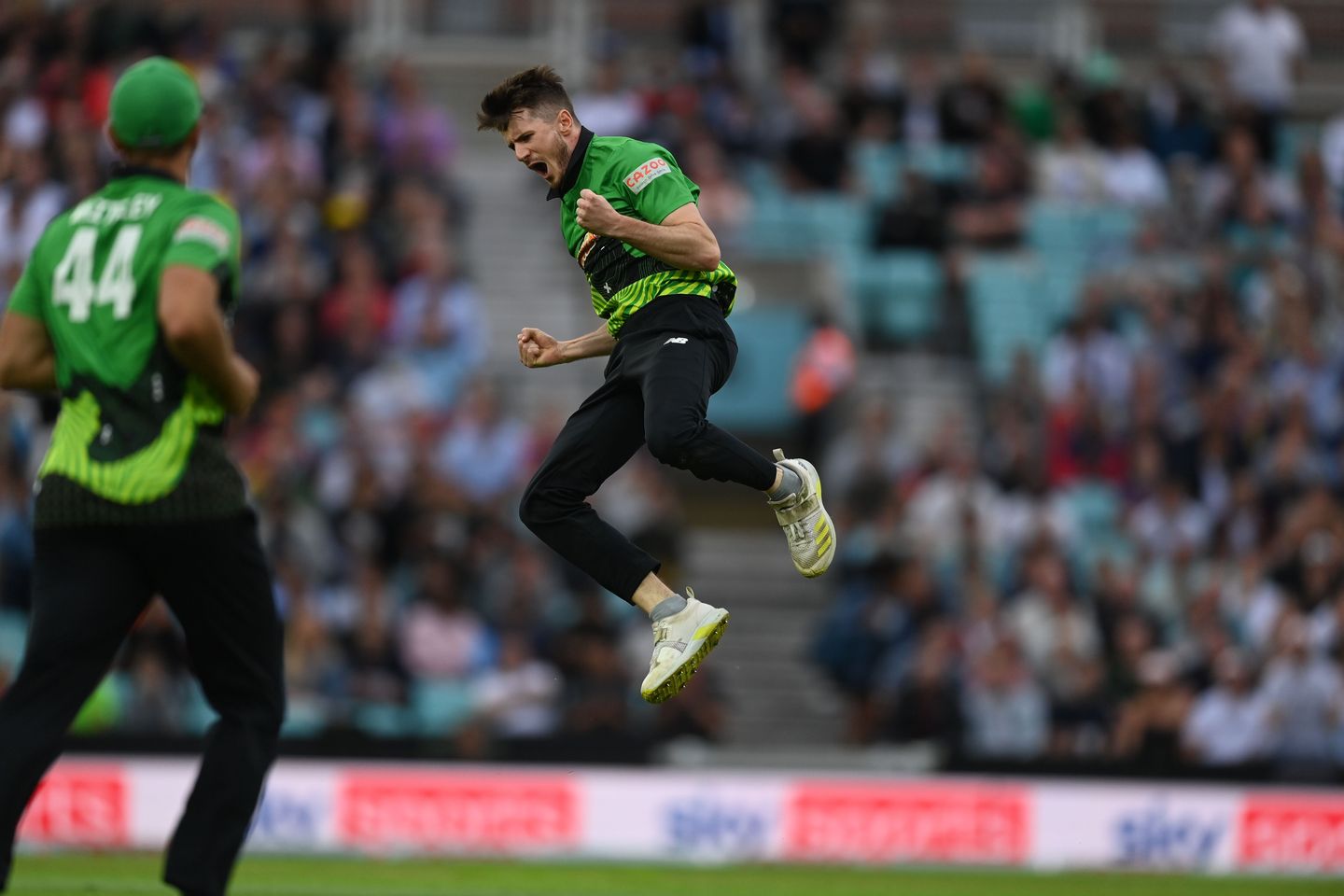 George Garton celebrates a wicket in the Eliminator