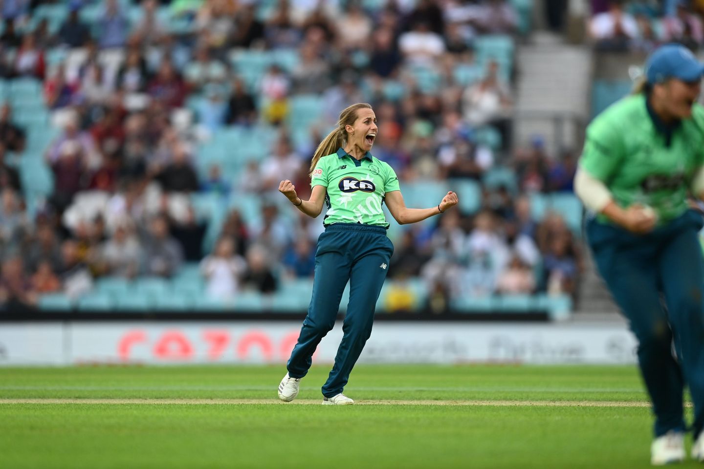 Fast bowler Tash Farrant enjoys another victim