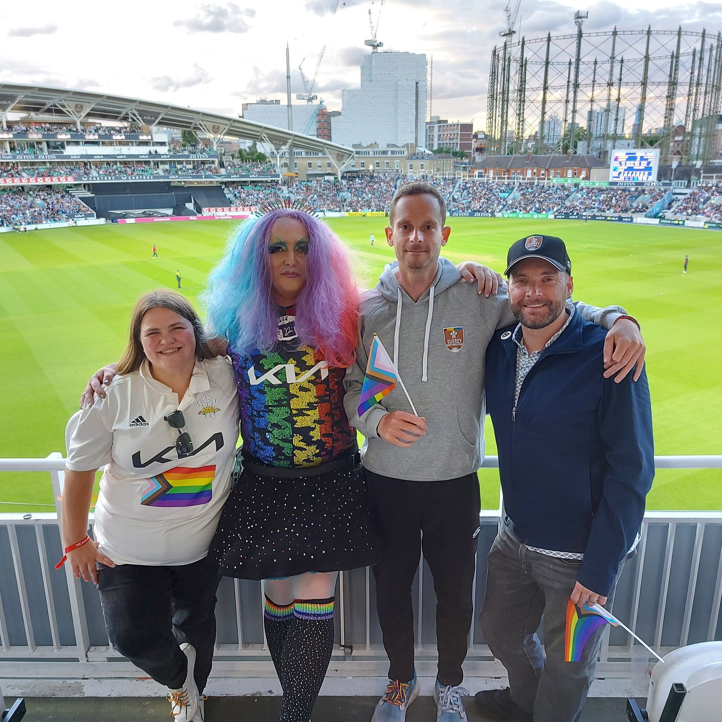 Sam Schofield, second from right, enjoying the Pride match at The Oval on Friday 1 July 2022