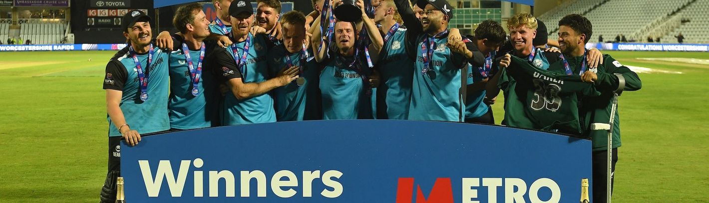 Worcestershire Rapids lift the 2025 Metro Bank One Day Cup trophy