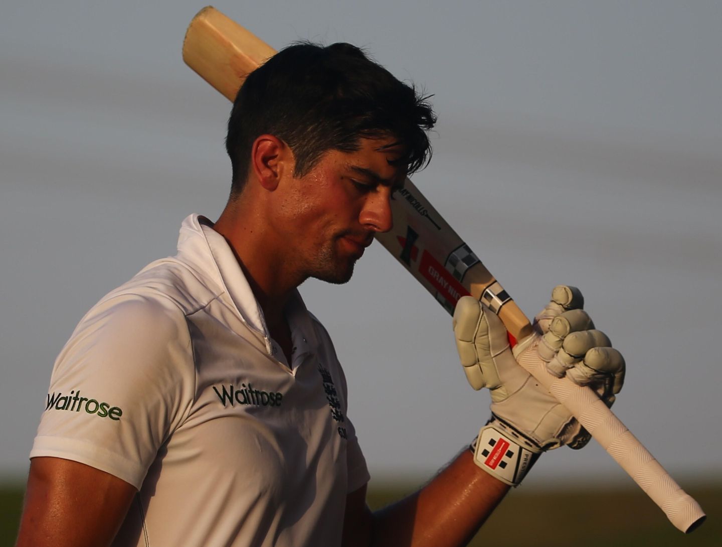 Alastair Cook walks off the ground following his dismissal for 263 in Abu Dhabi