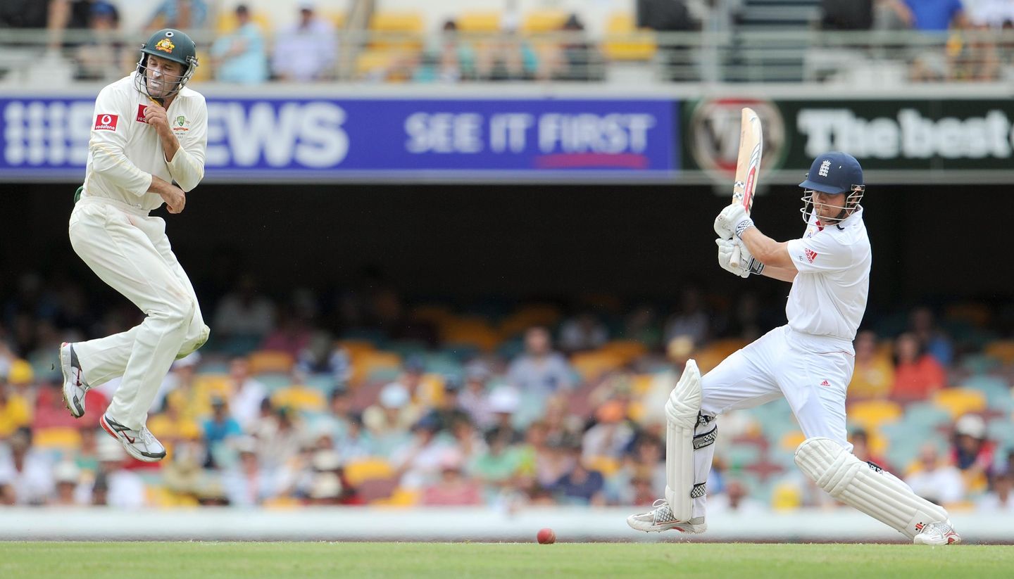 Brisbane 2010 - Cook sends Mike Hussey diving for cover during his epic 235 not out