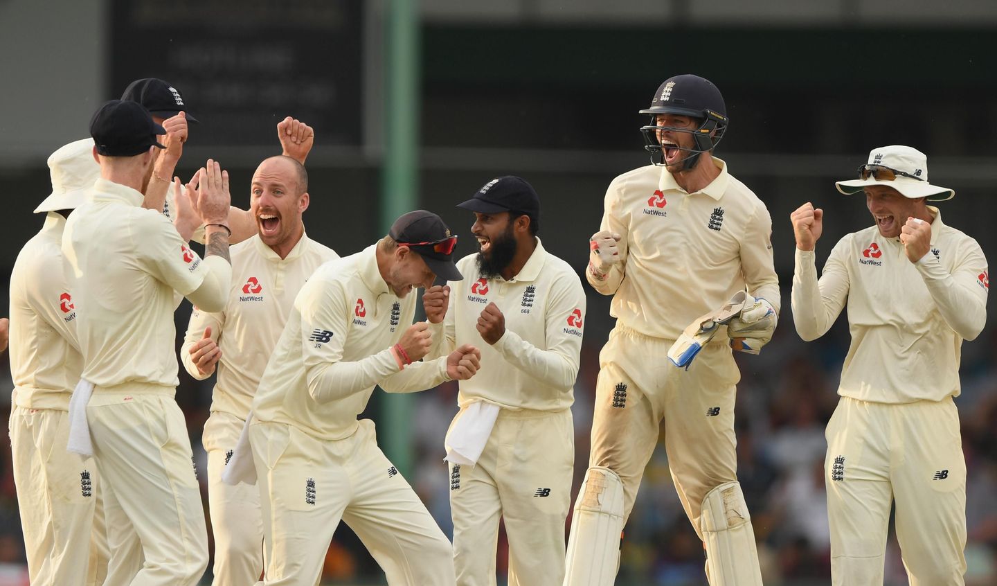 England's Test team celebrate in Sri Lanka